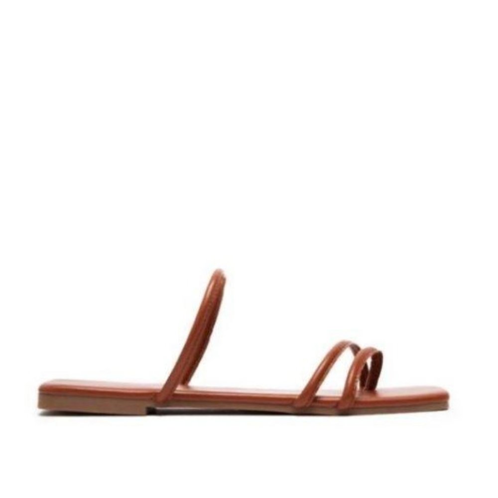 Square Toe Strappy Slide Sandals in Brick Brown - Picture 5 of 6